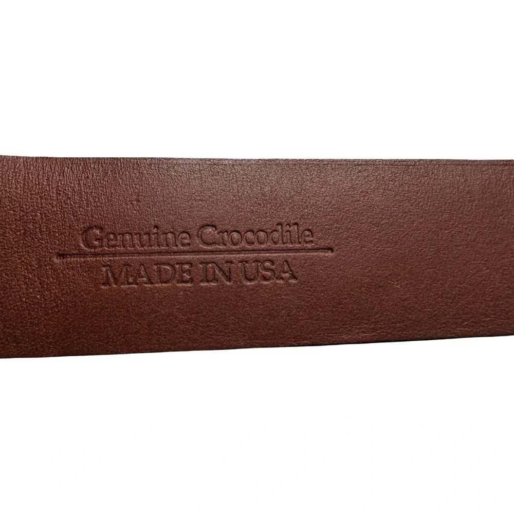 Bespoke Black Genuine Crocodile 1.25in Mens Brass Buckle Belt Size 34 NWOT USA